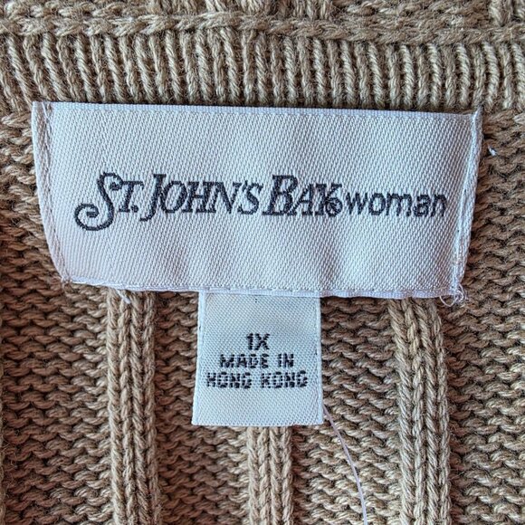 NEW St. Johns Bay Womens 1X Sweater Cardigan Hoodie Zipper Bisque Tan Cable Knit - Picture 6 of 11